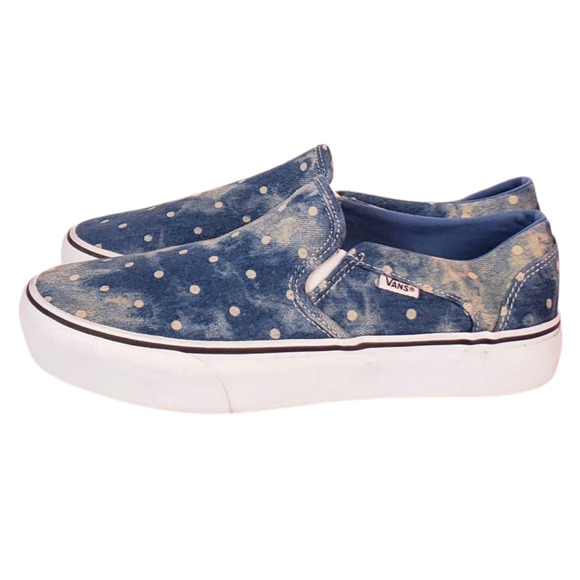 Vans Shoes - Vans Classic Slip-on Stackform Asher Platform Sneaker Womens Denim Dot SZ 11